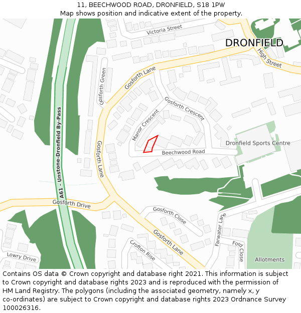11, BEECHWOOD ROAD, DRONFIELD, S18 1PW: Location map and indicative extent of plot