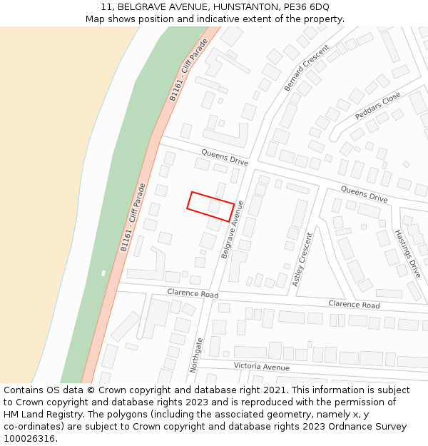 11, BELGRAVE AVENUE, HUNSTANTON, PE36 6DQ: Location map and indicative extent of plot