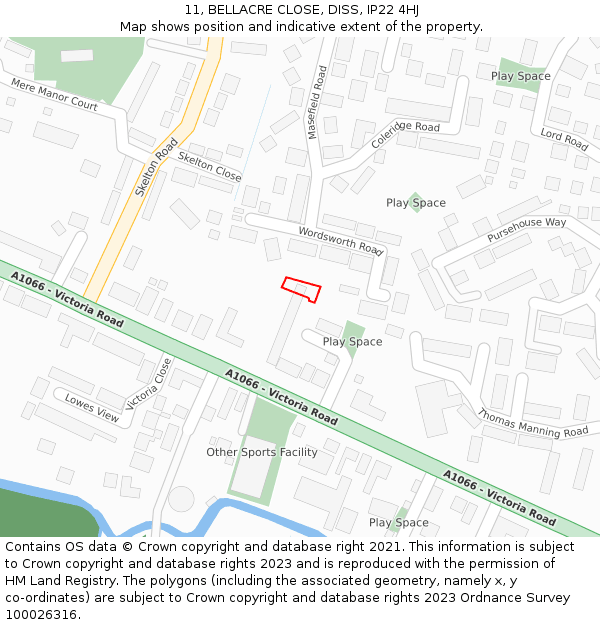 11, BELLACRE CLOSE, DISS, IP22 4HJ: Location map and indicative extent of plot