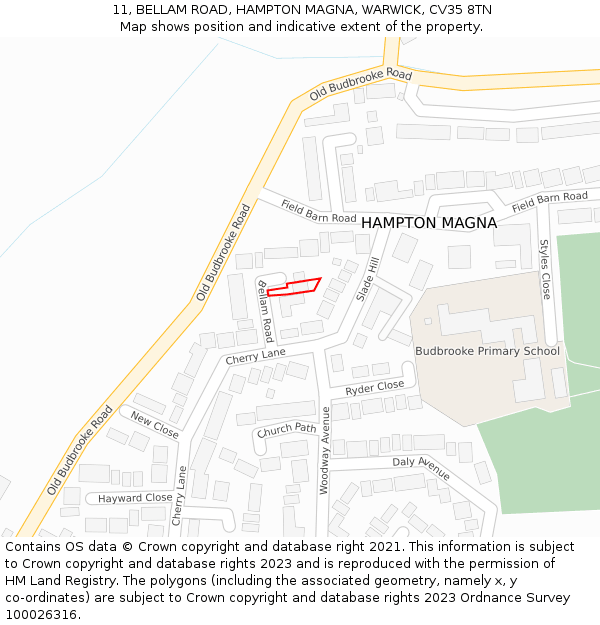 11, BELLAM ROAD, HAMPTON MAGNA, WARWICK, CV35 8TN: Location map and indicative extent of plot