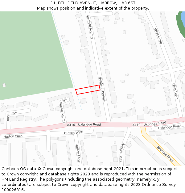 11, BELLFIELD AVENUE, HARROW, HA3 6ST: Location map and indicative extent of plot