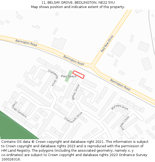 11, BELSAY GROVE, BEDLINGTON, NE22 5YU: Location map and indicative extent of plot