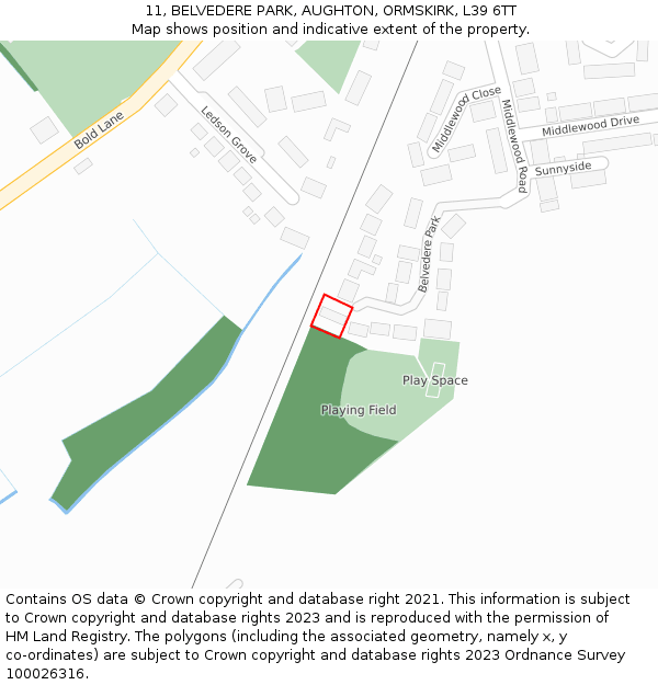 11, BELVEDERE PARK, AUGHTON, ORMSKIRK, L39 6TT: Location map and indicative extent of plot