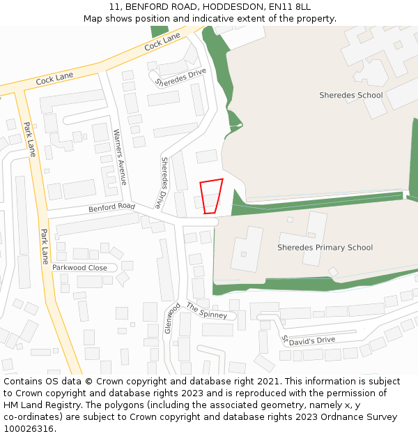11, BENFORD ROAD, HODDESDON, EN11 8LL: Location map and indicative extent of plot