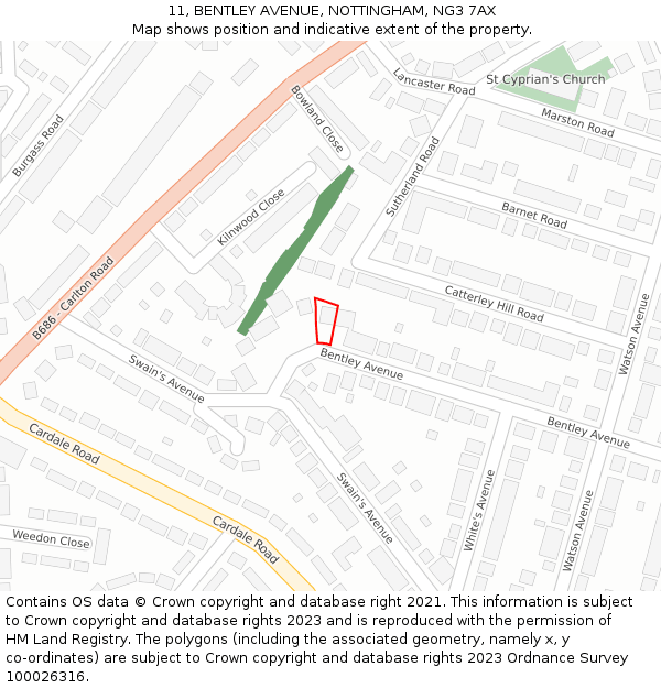 11, BENTLEY AVENUE, NOTTINGHAM, NG3 7AX: Location map and indicative extent of plot