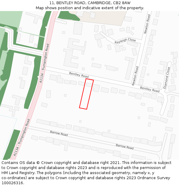 11, BENTLEY ROAD, CAMBRIDGE, CB2 8AW: Location map and indicative extent of plot