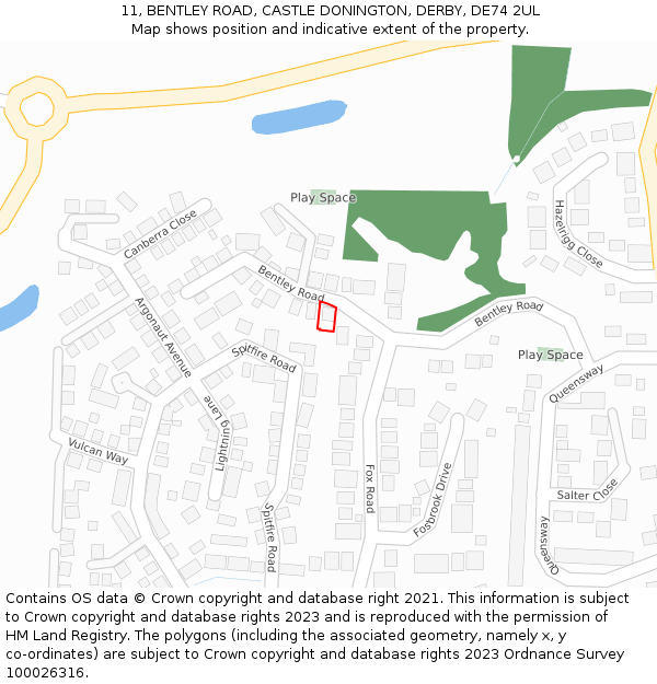 11, BENTLEY ROAD, CASTLE DONINGTON, DERBY, DE74 2UL: Location map and indicative extent of plot
