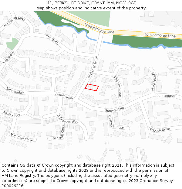 11, BERKSHIRE DRIVE, GRANTHAM, NG31 9GF: Location map and indicative extent of plot