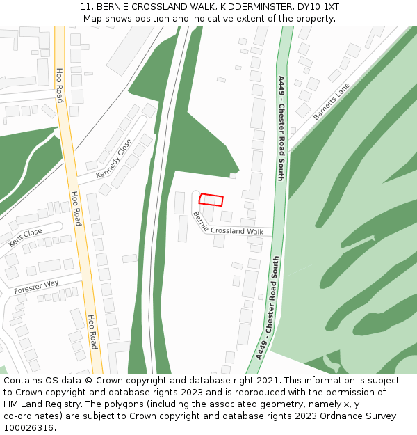 11, BERNIE CROSSLAND WALK, KIDDERMINSTER, DY10 1XT: Location map and indicative extent of plot