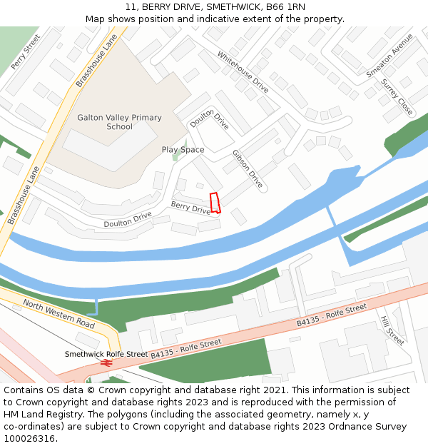 11, BERRY DRIVE, SMETHWICK, B66 1RN: Location map and indicative extent of plot