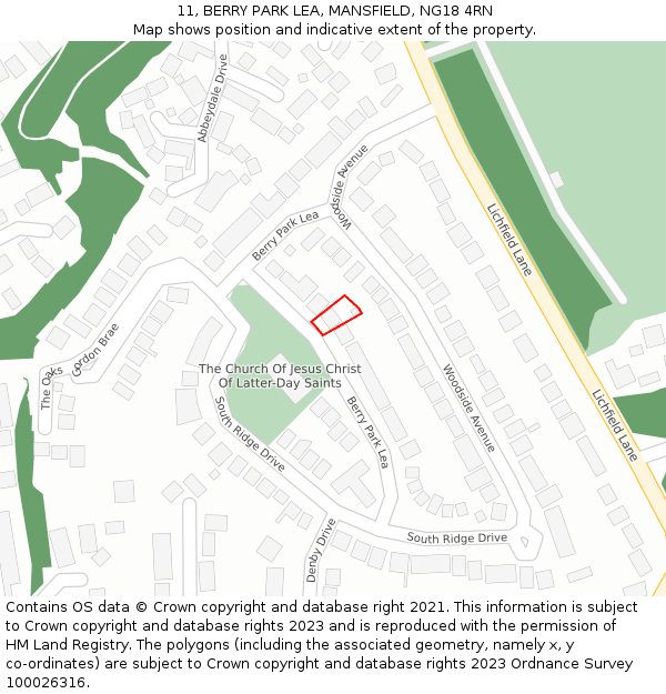 11, BERRY PARK LEA, MANSFIELD, NG18 4RN: Location map and indicative extent of plot