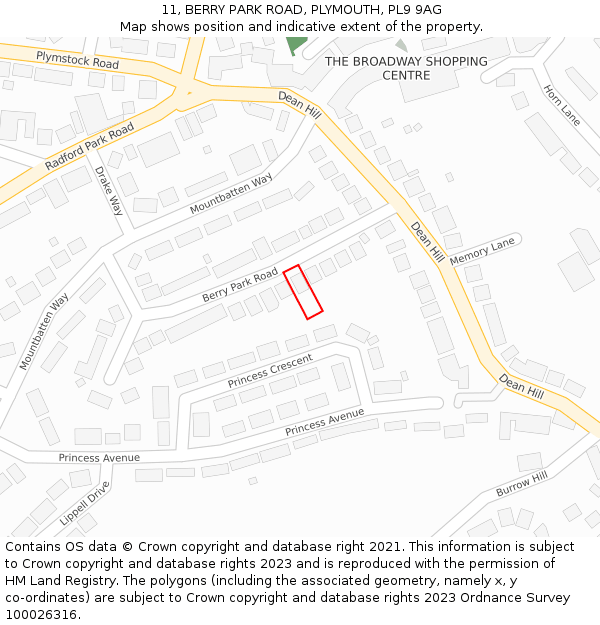 11, BERRY PARK ROAD, PLYMOUTH, PL9 9AG: Location map and indicative extent of plot