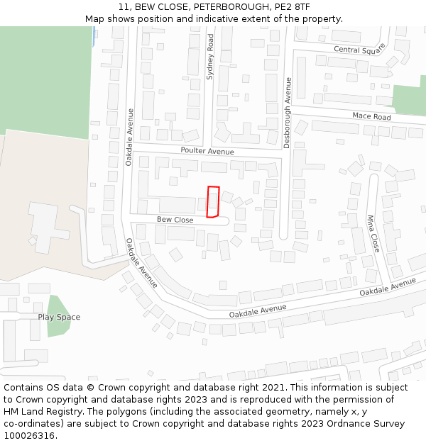 11, BEW CLOSE, PETERBOROUGH, PE2 8TF: Location map and indicative extent of plot