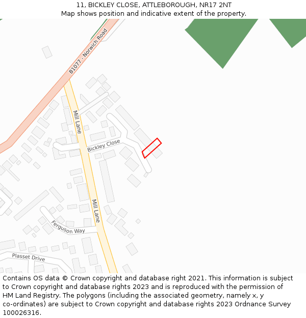 11, BICKLEY CLOSE, ATTLEBOROUGH, NR17 2NT: Location map and indicative extent of plot