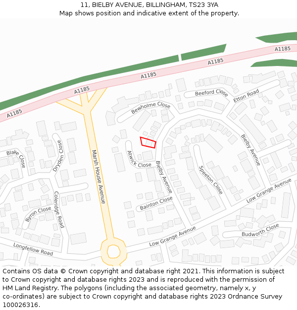 11, BIELBY AVENUE, BILLINGHAM, TS23 3YA: Location map and indicative extent of plot