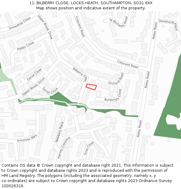 11, BILBERRY CLOSE, LOCKS HEATH, SOUTHAMPTON, SO31 6XX: Location map and indicative extent of plot