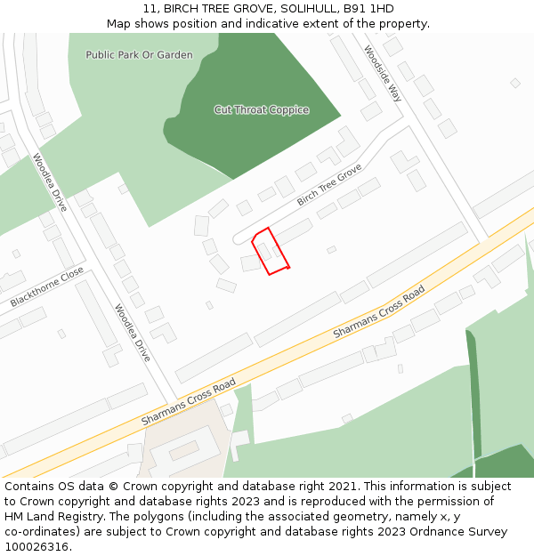 11, BIRCH TREE GROVE, SOLIHULL, B91 1HD: Location map and indicative extent of plot