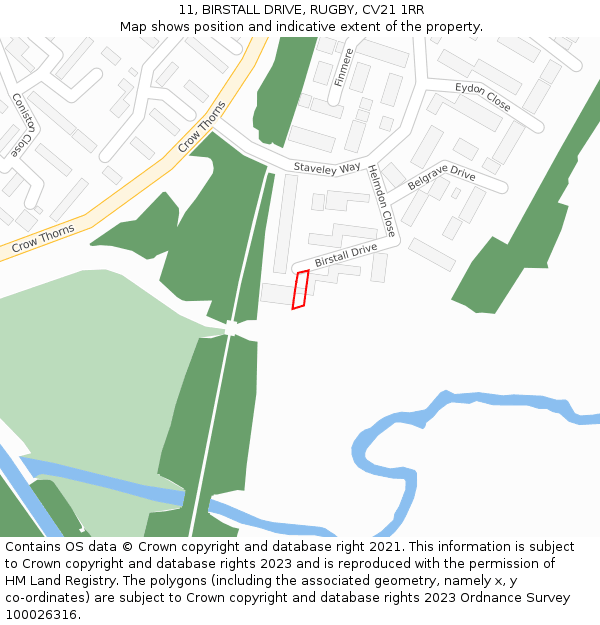 11, BIRSTALL DRIVE, RUGBY, CV21 1RR: Location map and indicative extent of plot