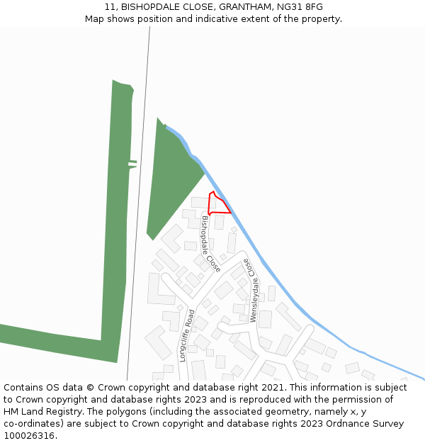 11, BISHOPDALE CLOSE, GRANTHAM, NG31 8FG: Location map and indicative extent of plot