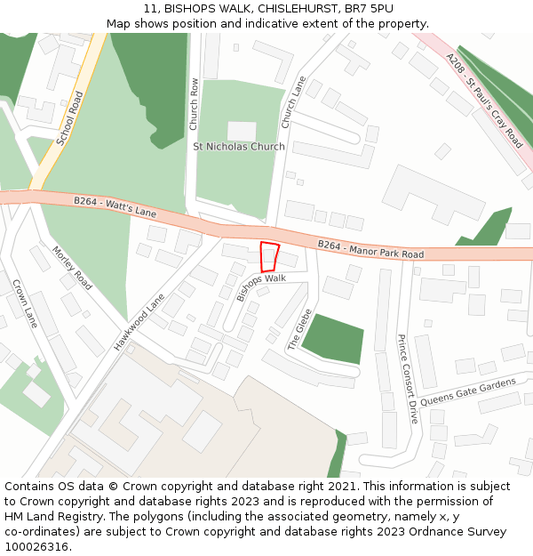 11, BISHOPS WALK, CHISLEHURST, BR7 5PU: Location map and indicative extent of plot