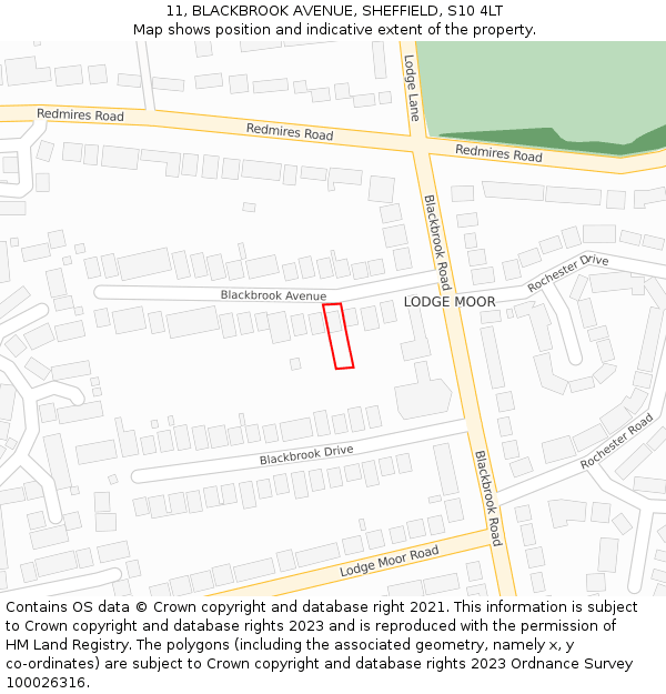 11, BLACKBROOK AVENUE, SHEFFIELD, S10 4LT: Location map and indicative extent of plot
