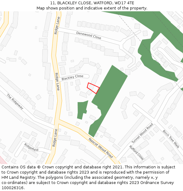 11, BLACKLEY CLOSE, WATFORD, WD17 4TE: Location map and indicative extent of plot