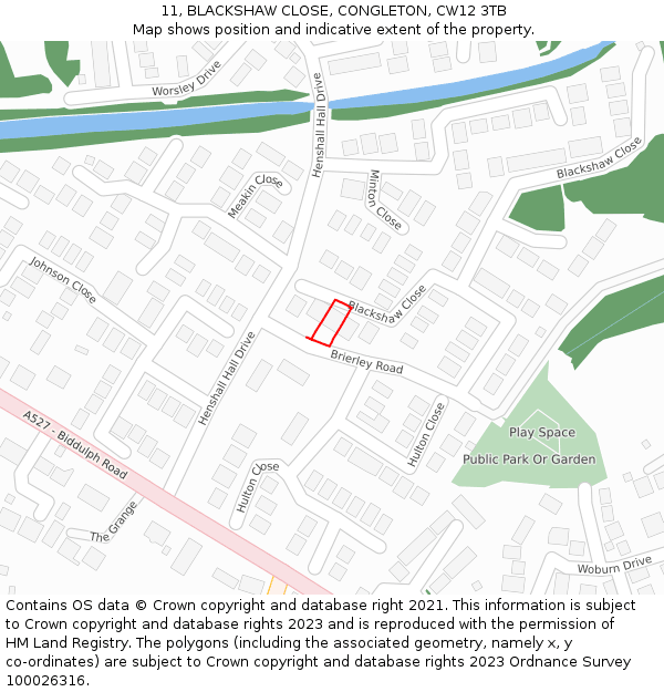 11, BLACKSHAW CLOSE, CONGLETON, CW12 3TB: Location map and indicative extent of plot