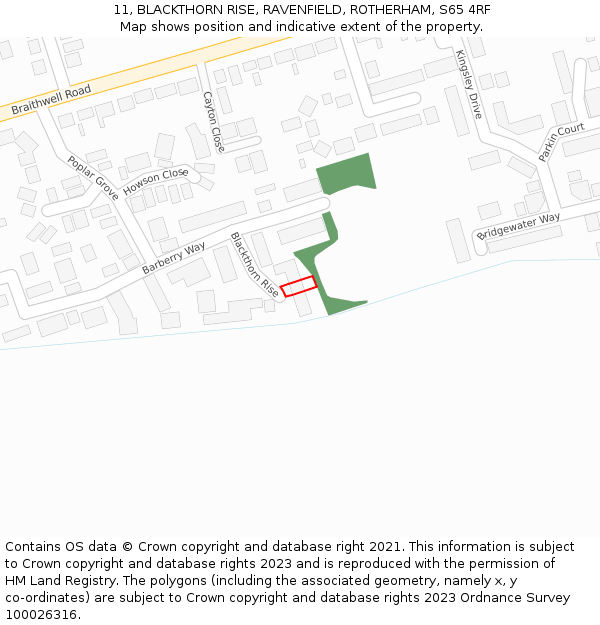 11, BLACKTHORN RISE, RAVENFIELD, ROTHERHAM, S65 4RF: Location map and indicative extent of plot