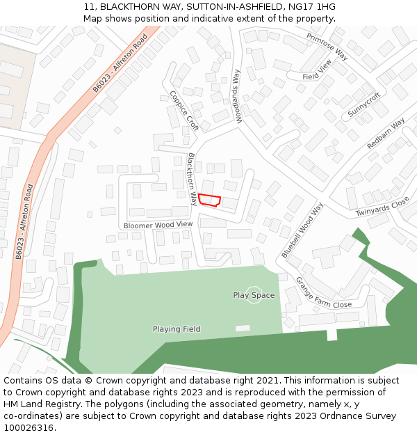 11, BLACKTHORN WAY, SUTTON-IN-ASHFIELD, NG17 1HG: Location map and indicative extent of plot