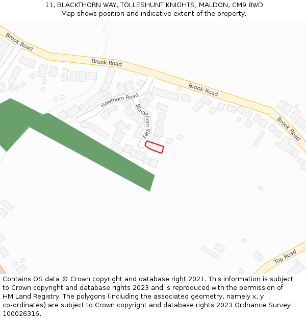 11, BLACKTHORN WAY, TOLLESHUNT KNIGHTS, MALDON, CM9 8WD: Location map and indicative extent of plot