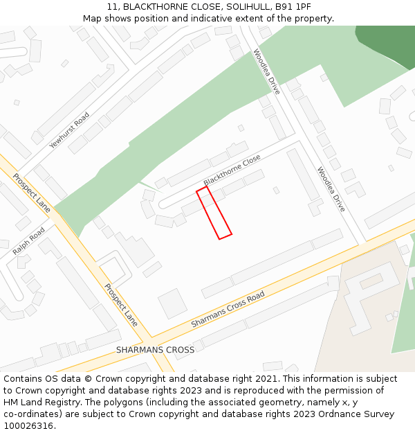 11, BLACKTHORNE CLOSE, SOLIHULL, B91 1PF: Location map and indicative extent of plot