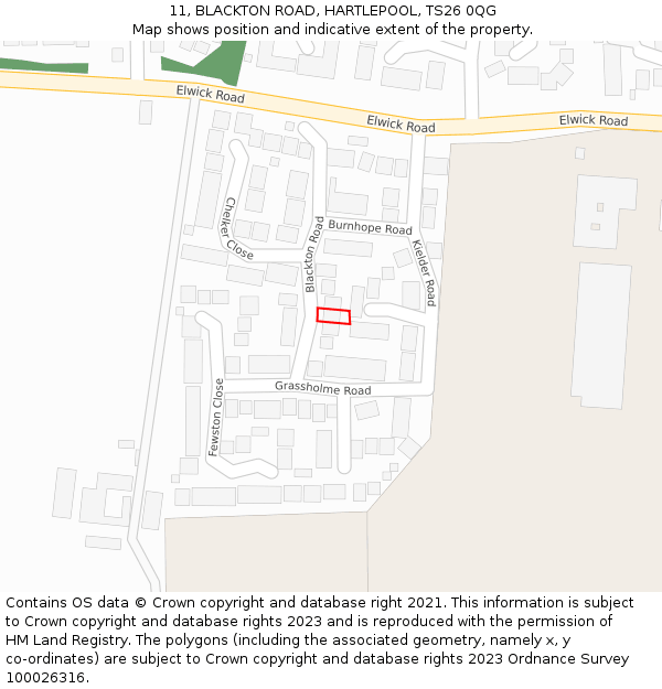 11, BLACKTON ROAD, HARTLEPOOL, TS26 0QG: Location map and indicative extent of plot