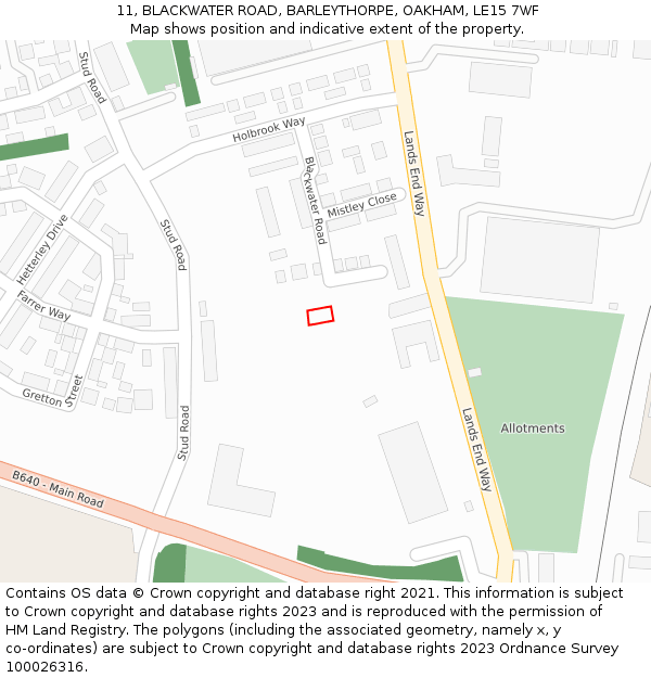 11, BLACKWATER ROAD, BARLEYTHORPE, OAKHAM, LE15 7WF: Location map and indicative extent of plot