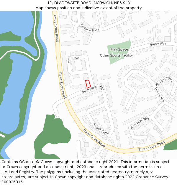 11, BLADEWATER ROAD, NORWICH, NR5 9HY: Location map and indicative extent of plot