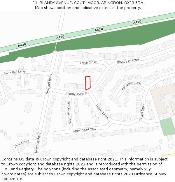 11, BLANDY AVENUE, SOUTHMOOR, ABINGDON, OX13 5DA: Location map and indicative extent of plot