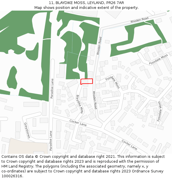 11, BLAYDIKE MOSS, LEYLAND, PR26 7AR: Location map and indicative extent of plot