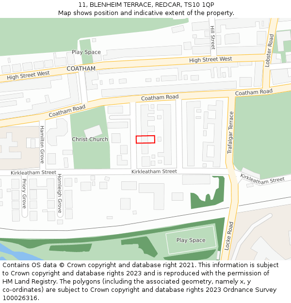 11, BLENHEIM TERRACE, REDCAR, TS10 1QP: Location map and indicative extent of plot