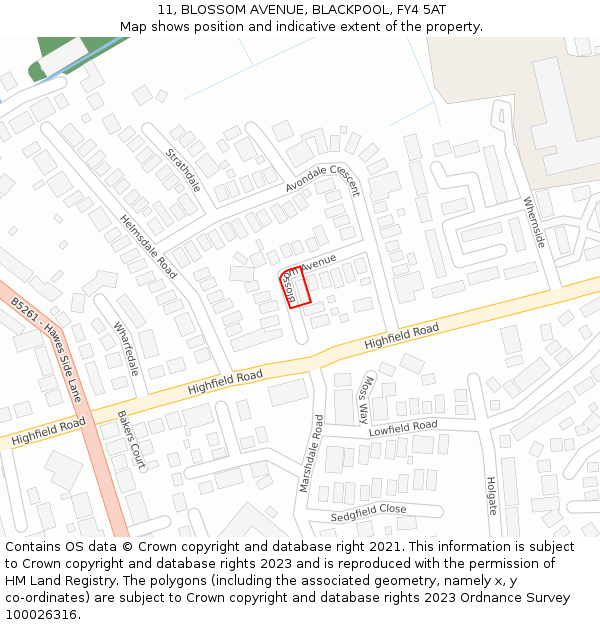 11, BLOSSOM AVENUE, BLACKPOOL, FY4 5AT: Location map and indicative extent of plot