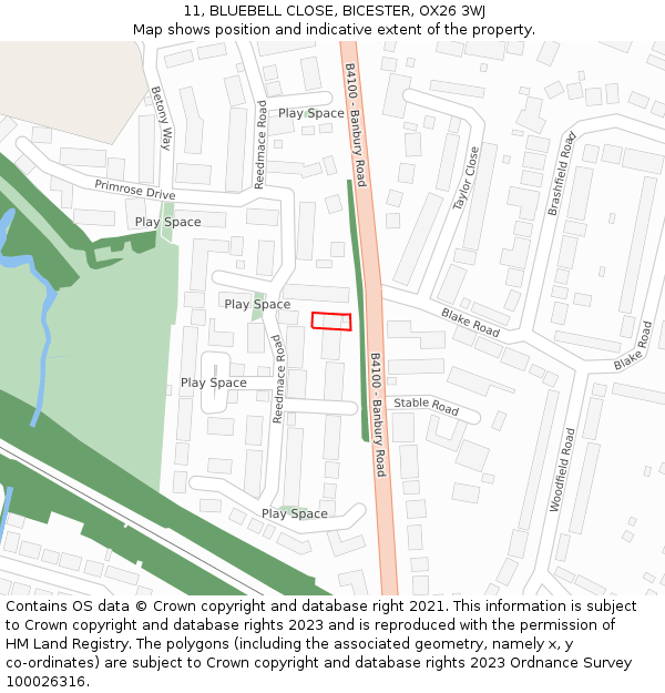 11, BLUEBELL CLOSE, BICESTER, OX26 3WJ: Location map and indicative extent of plot