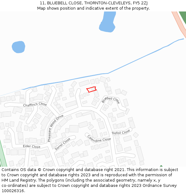 11, BLUEBELL CLOSE, THORNTON-CLEVELEYS, FY5 2ZJ: Location map and indicative extent of plot