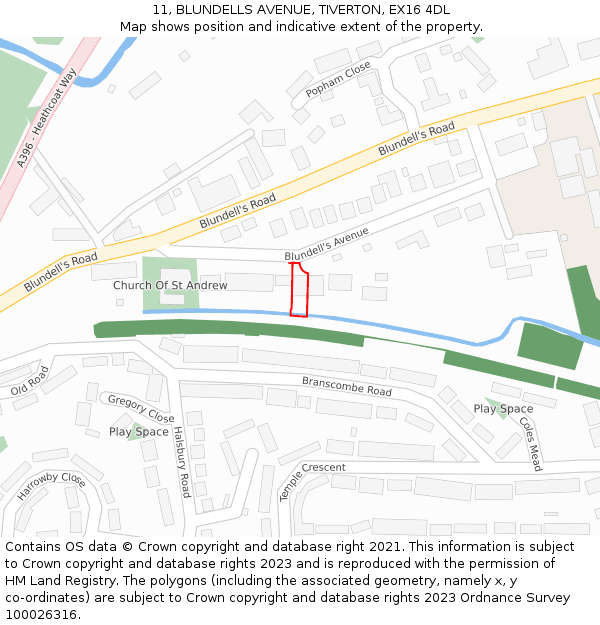 11, BLUNDELLS AVENUE, TIVERTON, EX16 4DL: Location map and indicative extent of plot