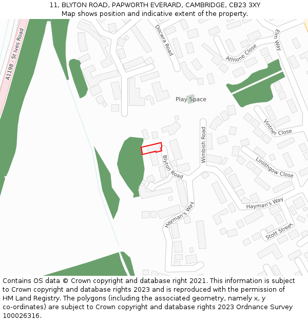 11, BLYTON ROAD, PAPWORTH EVERARD, CAMBRIDGE, CB23 3XY: Location map and indicative extent of plot