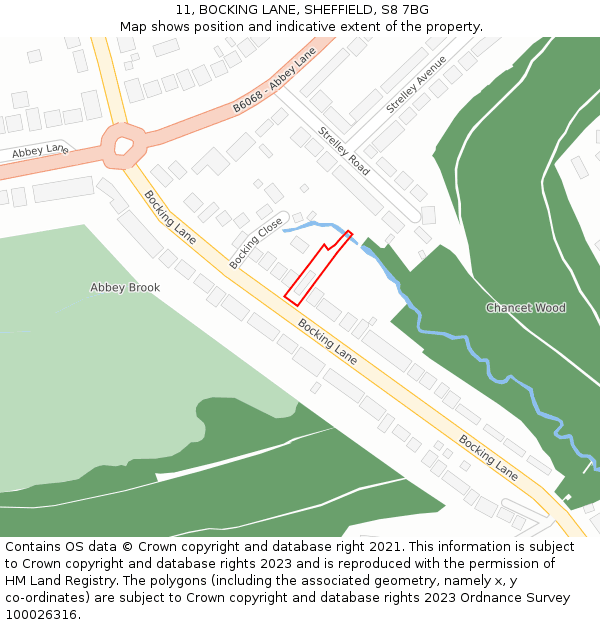 11, BOCKING LANE, SHEFFIELD, S8 7BG: Location map and indicative extent of plot