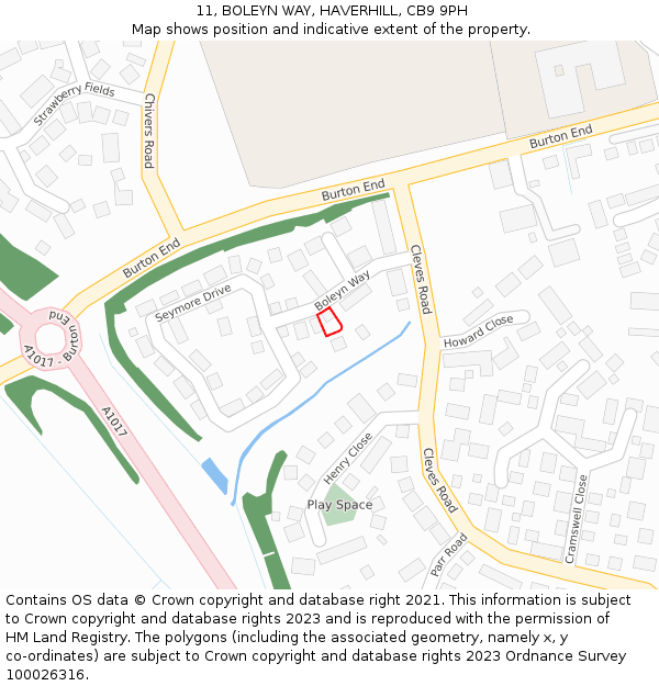 11, BOLEYN WAY, HAVERHILL, CB9 9PH: Location map and indicative extent of plot