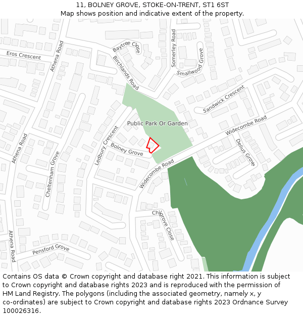 11, BOLNEY GROVE, STOKE-ON-TRENT, ST1 6ST: Location map and indicative extent of plot