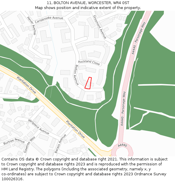 11, BOLTON AVENUE, WORCESTER, WR4 0ST: Location map and indicative extent of plot