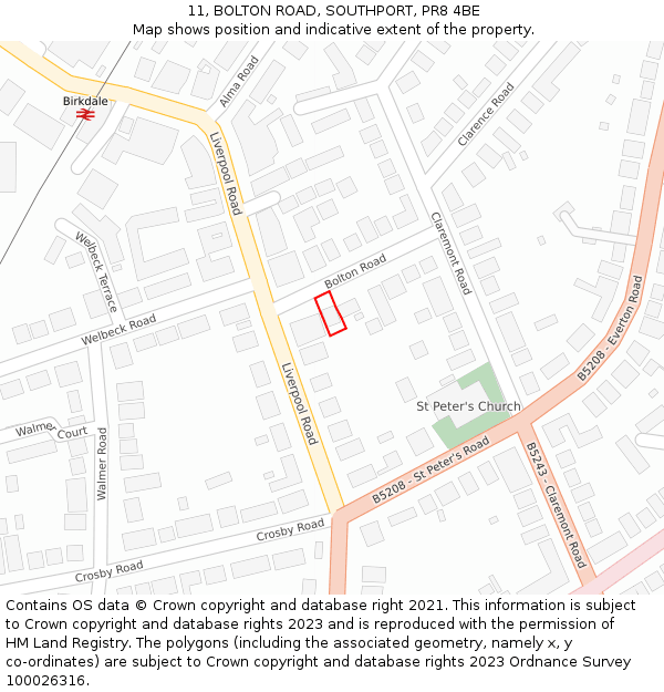 11, BOLTON ROAD, SOUTHPORT, PR8 4BE: Location map and indicative extent of plot