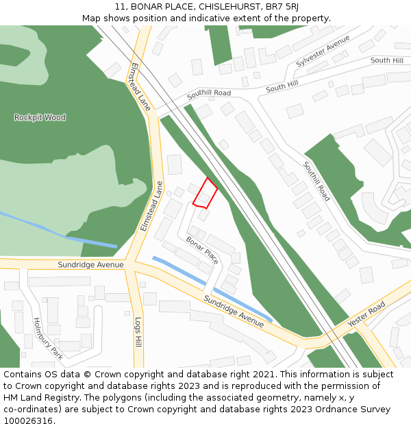11, BONAR PLACE, CHISLEHURST, BR7 5RJ: Location map and indicative extent of plot