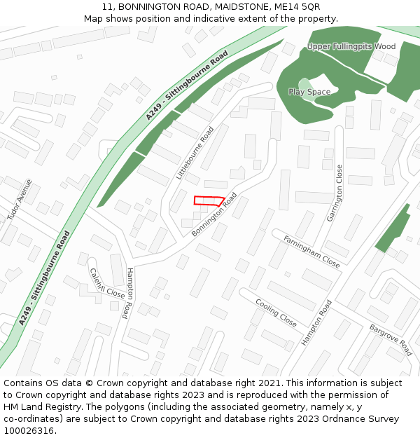 11, BONNINGTON ROAD, MAIDSTONE, ME14 5QR: Location map and indicative extent of plot