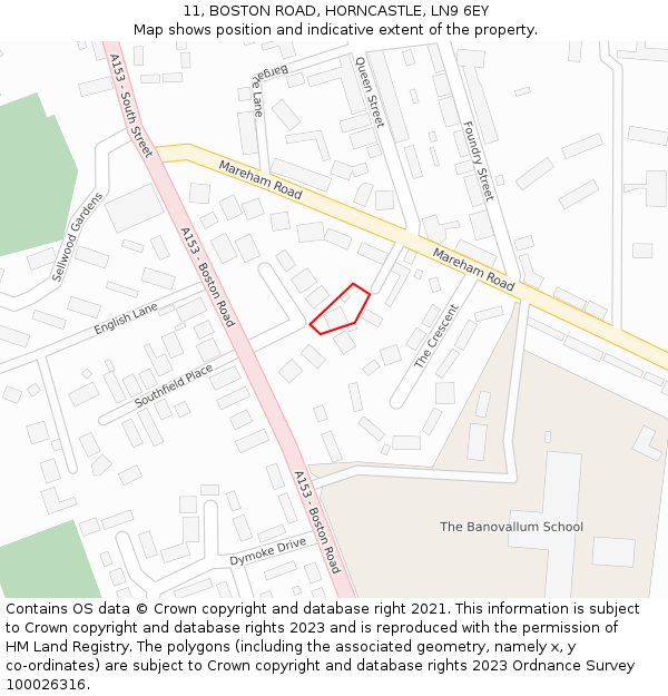 11, BOSTON ROAD, HORNCASTLE, LN9 6EY: Location map and indicative extent of plot